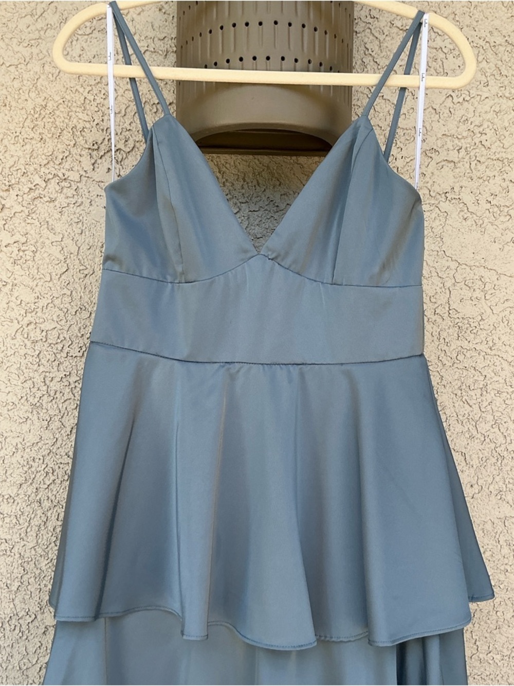 NWT Lulu’s Going with Elegance Slate Blue Satin Tiered Maxi Dress Medium Party - Picture 7 of 10